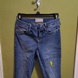 Free People Blue Jeans with Yellow Detail